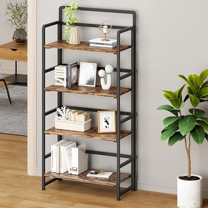 No Assembly Folding Bookshelf, 4 Tiers Collapsible Book Shelf