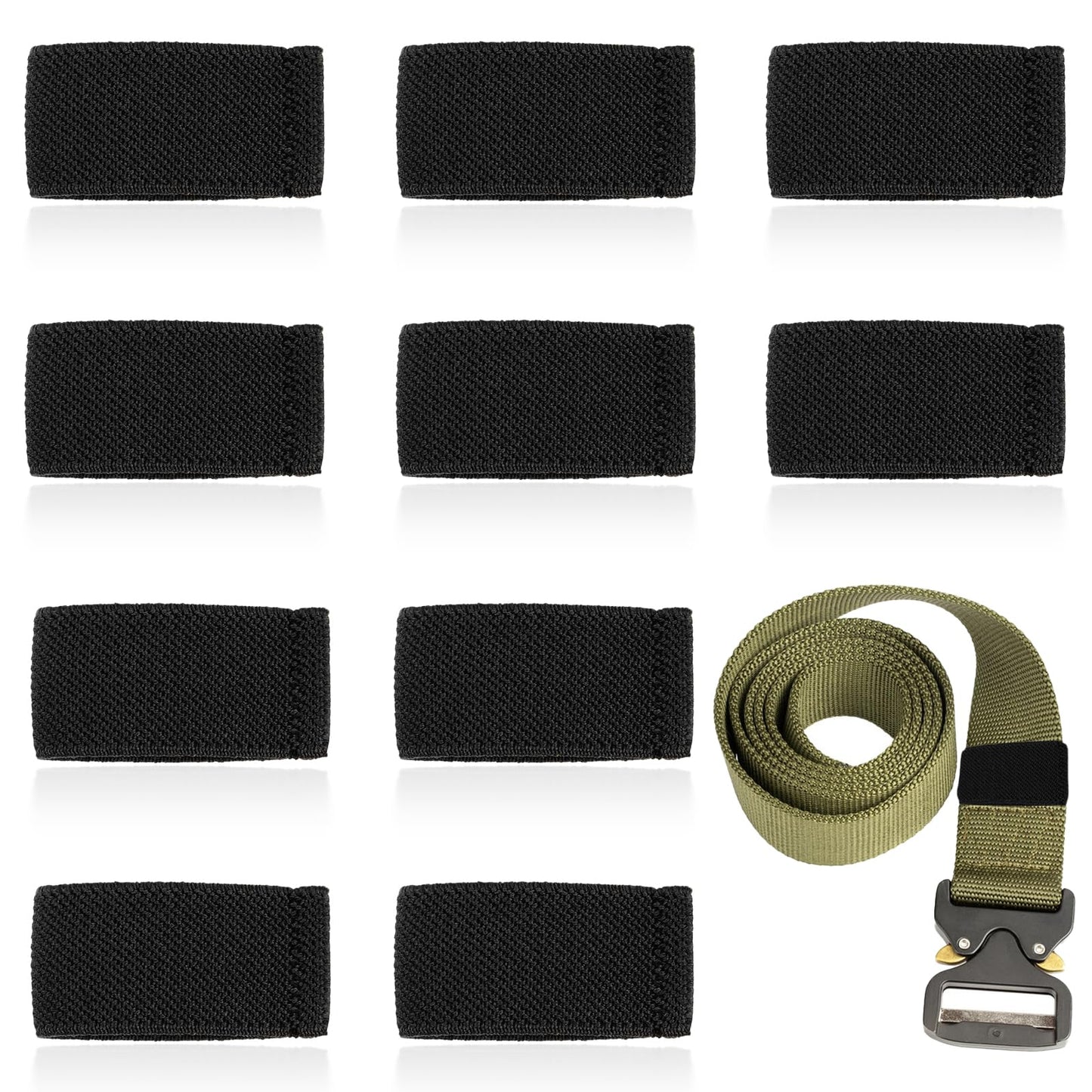 Bewudy 10 Pack Elastic Belt Keeper Strap, Nylon Canvas Web Belt Elastic Loop Keeper, Organizers Backpack Strap, Holder Retainer Band for 1.5" Wide Belts or Straps (Black)