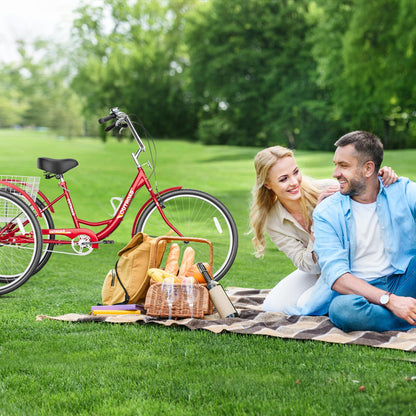 Max4out Adult Tricycle with Large Basket 24/26 Inch, Stable 3 Wheel Cruise Bicycle for Shopping, Beach and City Trike Perfect for Men, Women, Seniors（24 Red）