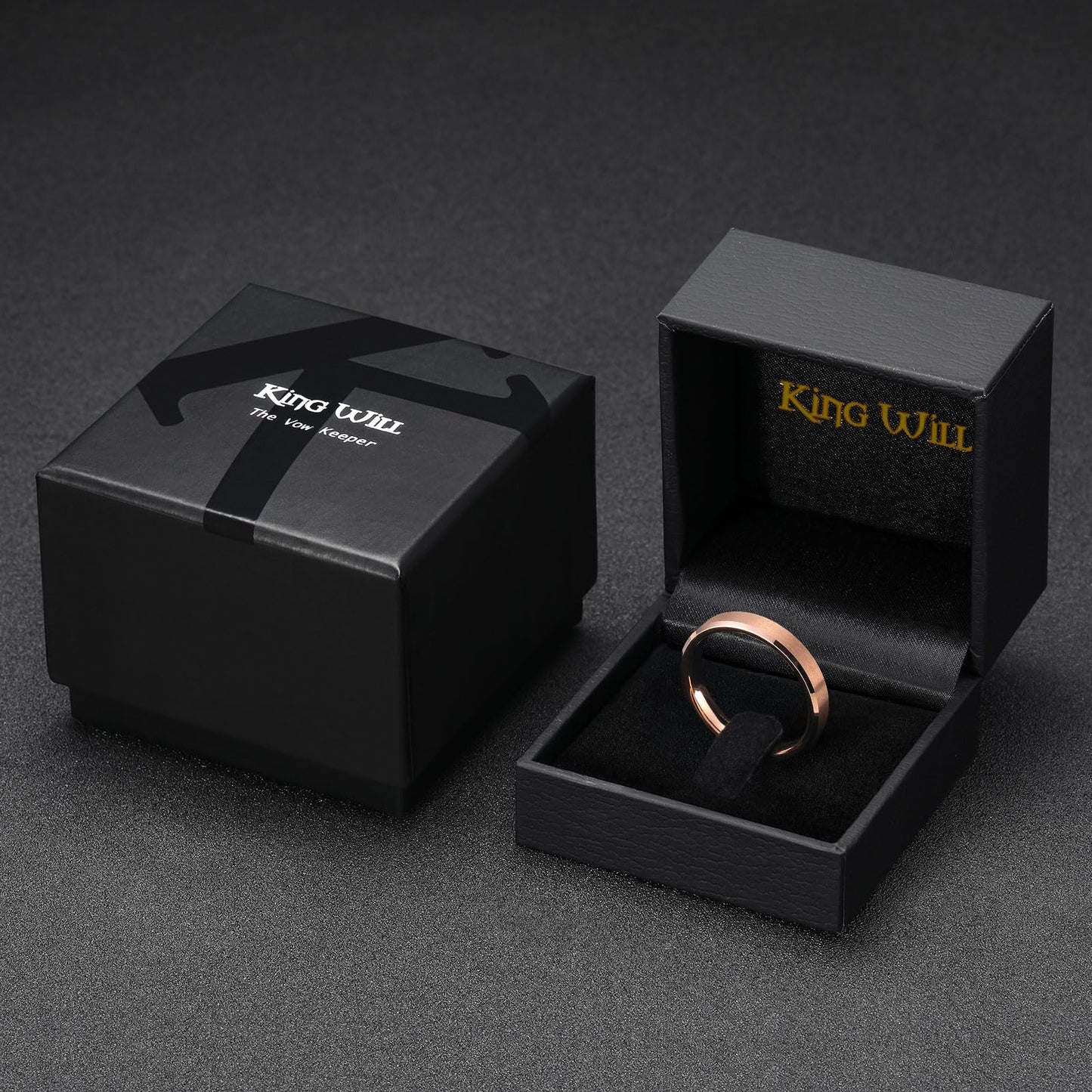 King Will Rose Gold Basic Tungsten Rings For Men Women 4mm Wedding Band Polished Edge Brushed Matte Promise Ring Comfort Fit, size 8