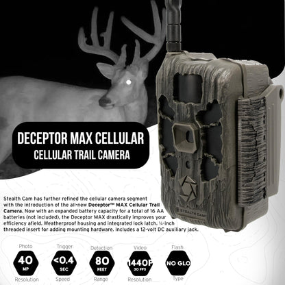 Stealth Cam 40MP Deceptor Max Cellular Trail Camera with 0.4-Second Trigger Speed (2-Pack) Bundle with 32GB Memory Card (2-Pack) and 4-in-1 Card Reader (4 Items)