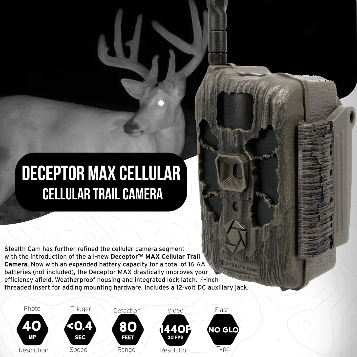 Stealth Cam 40MP Deceptor Max Cellular Trail Camera with 0.4-Second Trigger Speed 2-Pack with Two 32GB Memory Cards and Card Reader (5 Items)