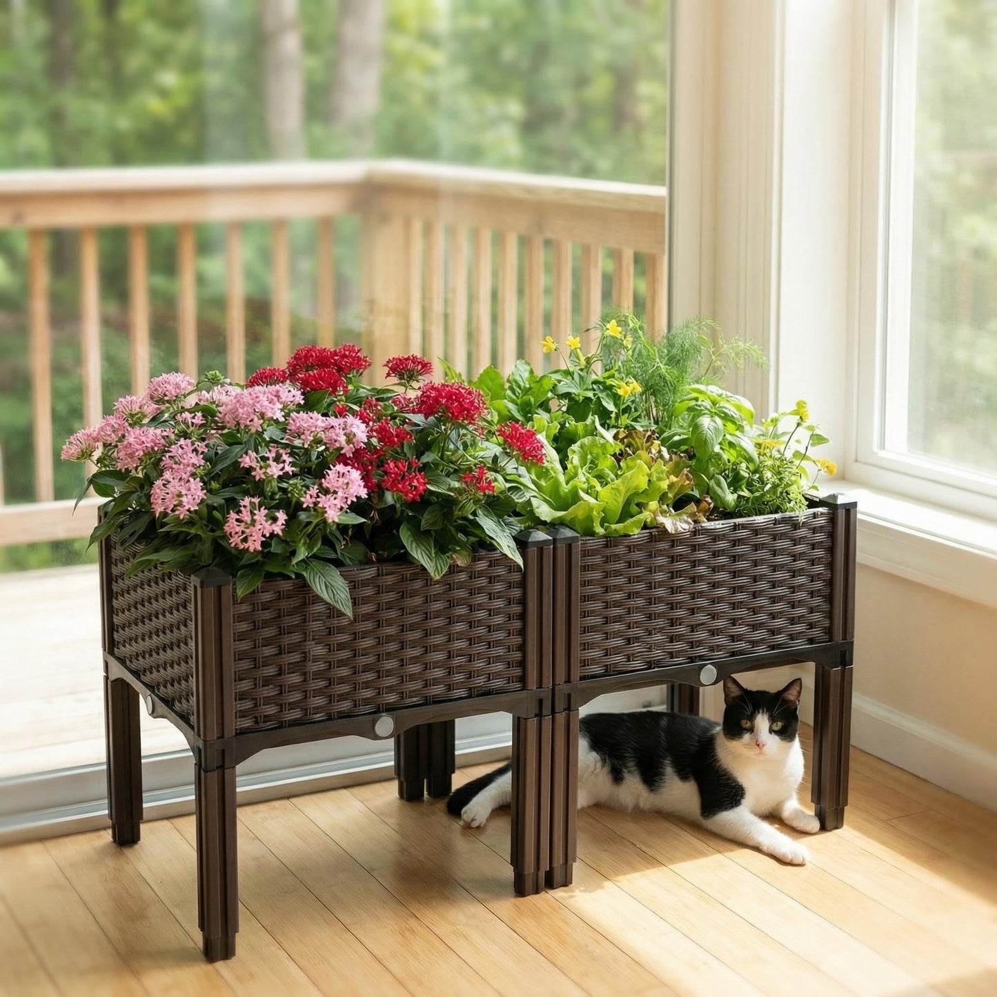 DYNAAGE Outdoor Planter Raised Bed, Garden Terrace Balcony Planting Rack, Drainage Holes, Detachable, Modular Assembly, 300-lb Capacity, Durable, Ideal for Vegetables, Flowers, and Herbs(Shallow-2)