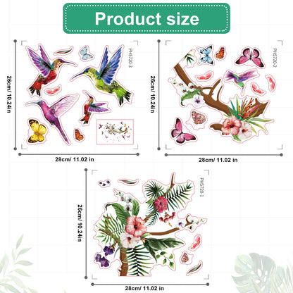 Zonon Hummingbirds Wall Decals Peel and Stick Birds Vinyl Wall Stickers Butterfly Flowers Colorful Hummingbird on the Tree Branch Flower Decals Garden Living Room Bedroom TV Decorations