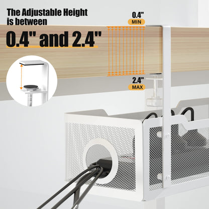Under Desk Cable Management Tray White, Cinati Wire Organizers No Drill, Cable Tray with Clamp for Wire Management, Cord Organization Box for Office, Home - No Damage to Desk