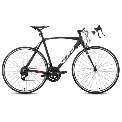 HILAND 14 Speeds 700C Road Bike, Light Weight Aluminum Frame Sport Bike, Racing Bike for Men Women Adult Bicycle 57 CM Frame Black