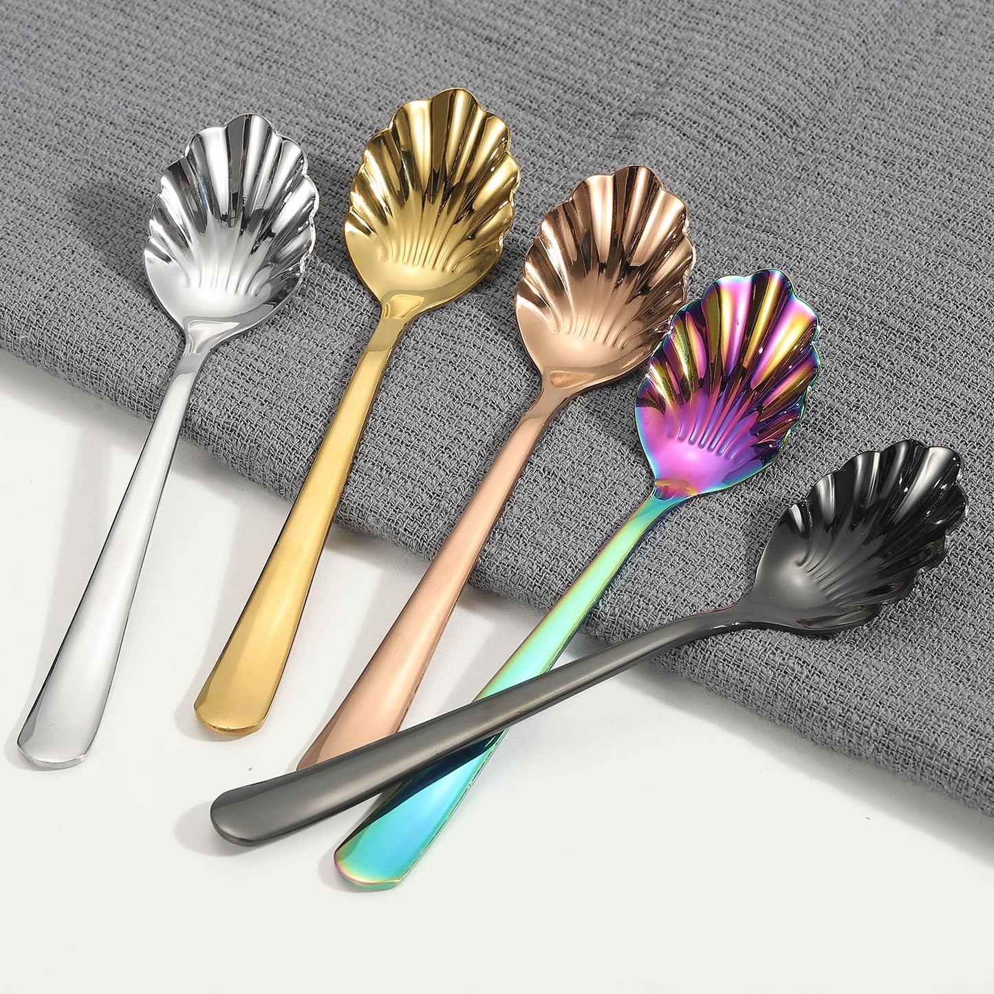 uxcell 2pcs Stainless Steel Shell Spoon, Metal Sugar Spoon for Coffee, Yogurt, Home, Bar Use, Black