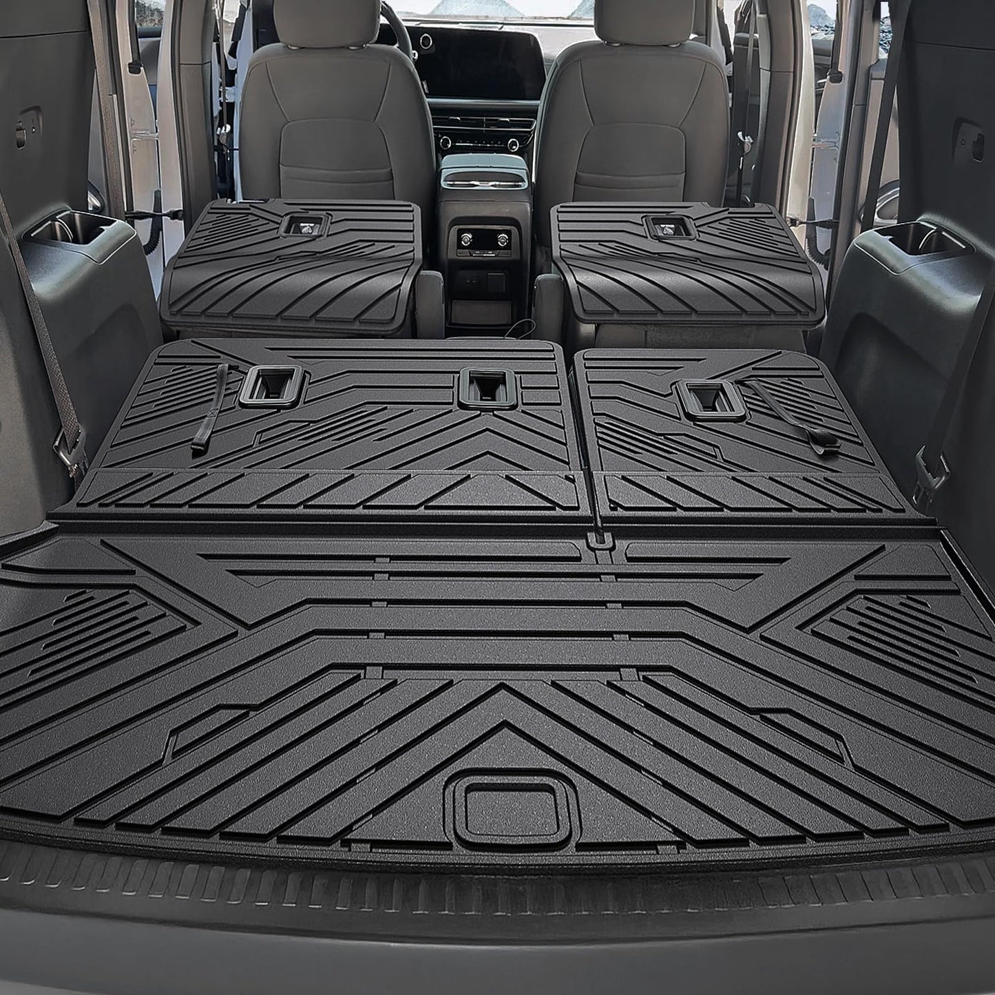 JOULARISE Floor Mats Set for 2024-2026 Chevy Traverse & 2024-2026 GMC Acadia & 2025-2026 Buick Enclave, Only for 7 Seats Captain Chairs, All Weather TPE Cargo Liner Door Sill Guards Accessories