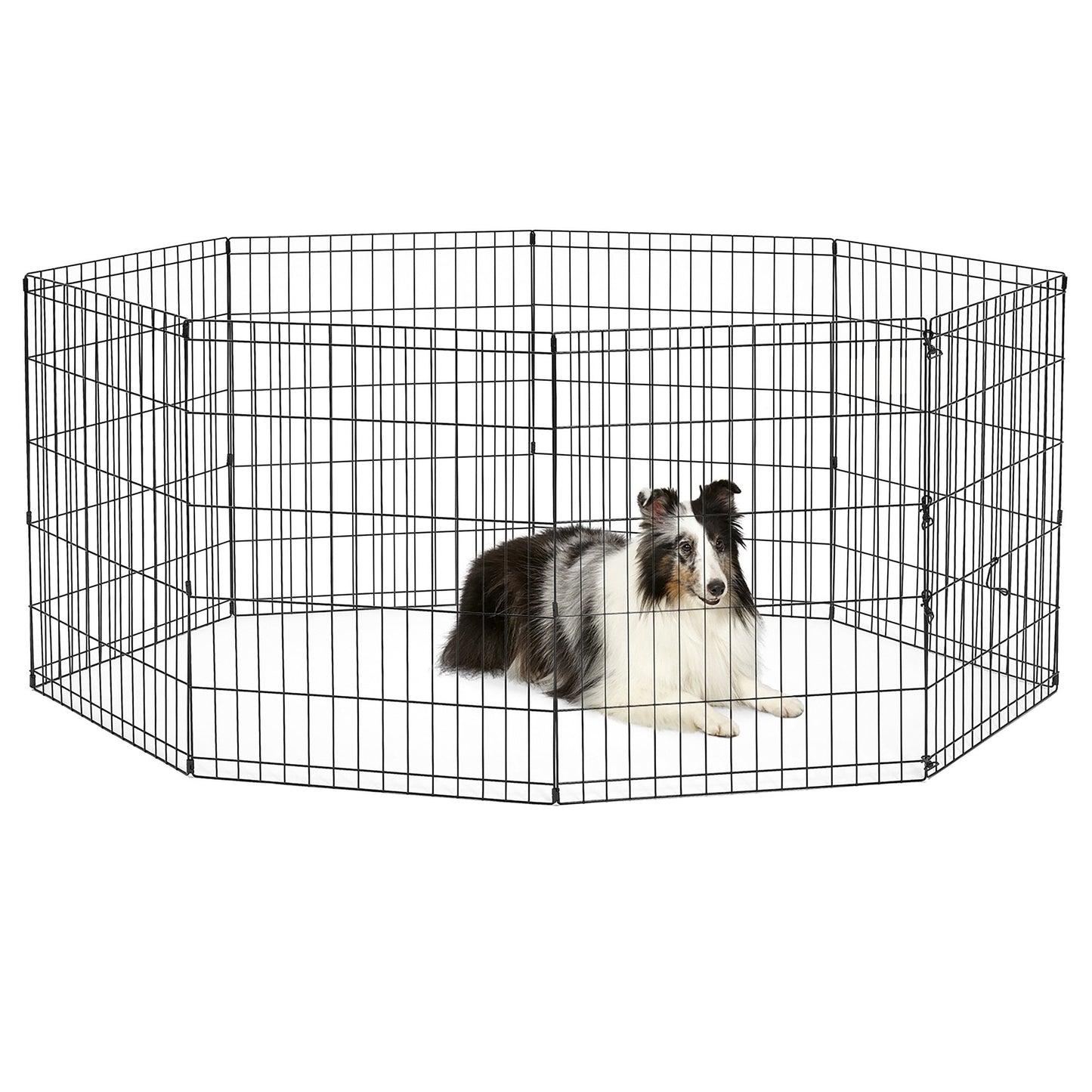 New World Folding Metal Dog Exercise Pen and Pet Playpen with No Door, Includes Grounding Stakes and Provides 1.5 Meters of Play Space, 76 cm Tall, Black E-Coated, B552-30