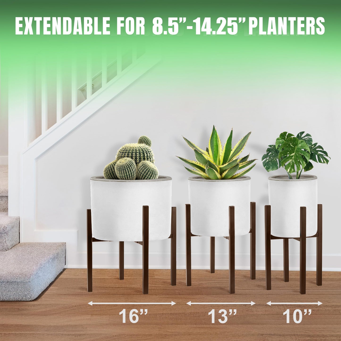 Sorbus Adjustable Metal Plant Stand – Mid Century Style Flower Pot Holder, 10 to 16 Inches Planter Stand for Modern Home Décor, Houseplants – Plant & Pot NOT INCLUDED (Brown, 1 Pack)