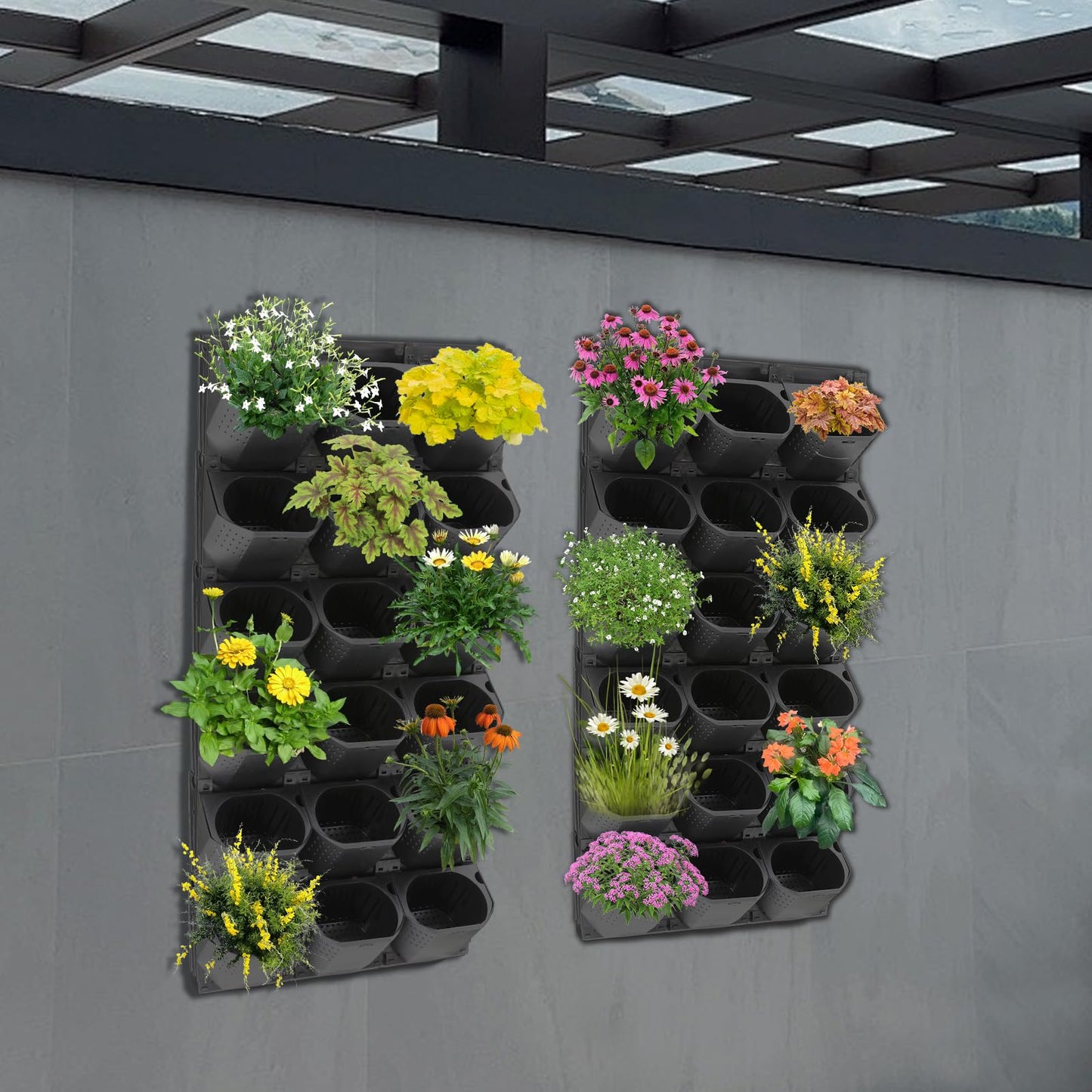 Fulavorty 2pcs Wall Planter,Wall-Mounted Planter with 36 Pots,Outdoor Wall Planter System for Flowers,Herbs & Vegetables,Flower Pot Holder for Indoor Outdoor (Black)