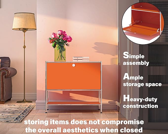 Metal Sidetable with Flap Door, 27.5" Height