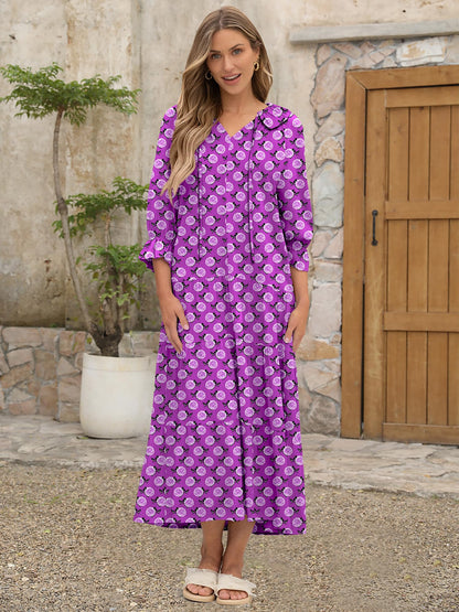 ANRABESS Women's Boho Maxi Dresses 2025 Summer Casual V Neck Puff Sleeve Floral Tiered Flowy Swing Beach Vacation Long Dress