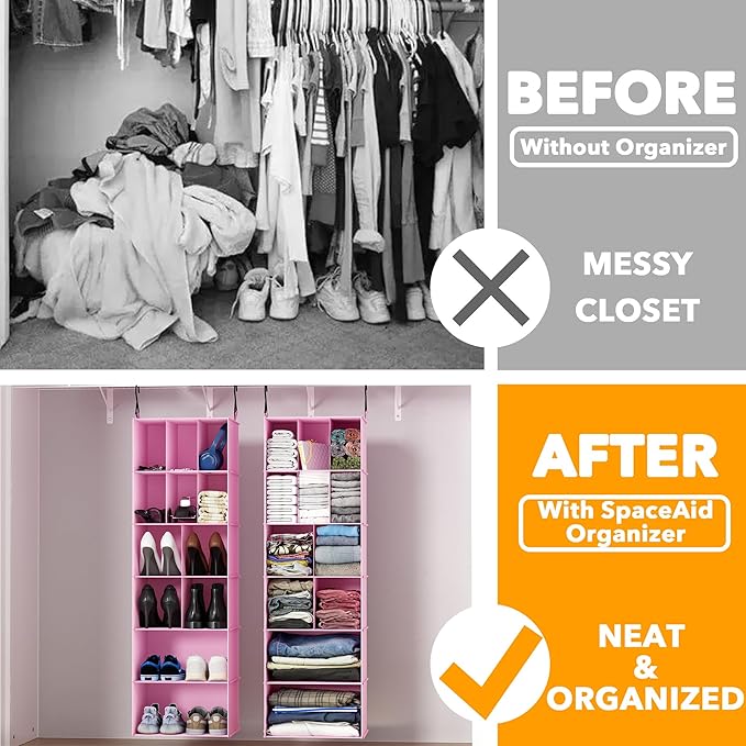 SpaceAid 2 Pack Hanging Closet Organizer and Storage