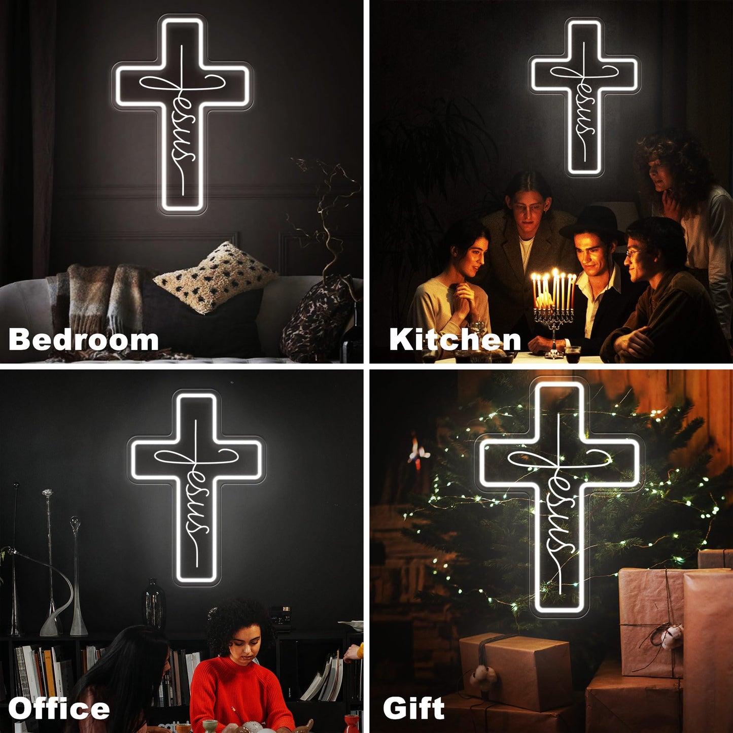 Jesus Cross Neon Signs, Dimmable LED Neon Lights for Wall Decor Bedroom Home Room Party Decor, Light Up Sign for Wedding Christmas Easter Celebrations New Year Gifts
