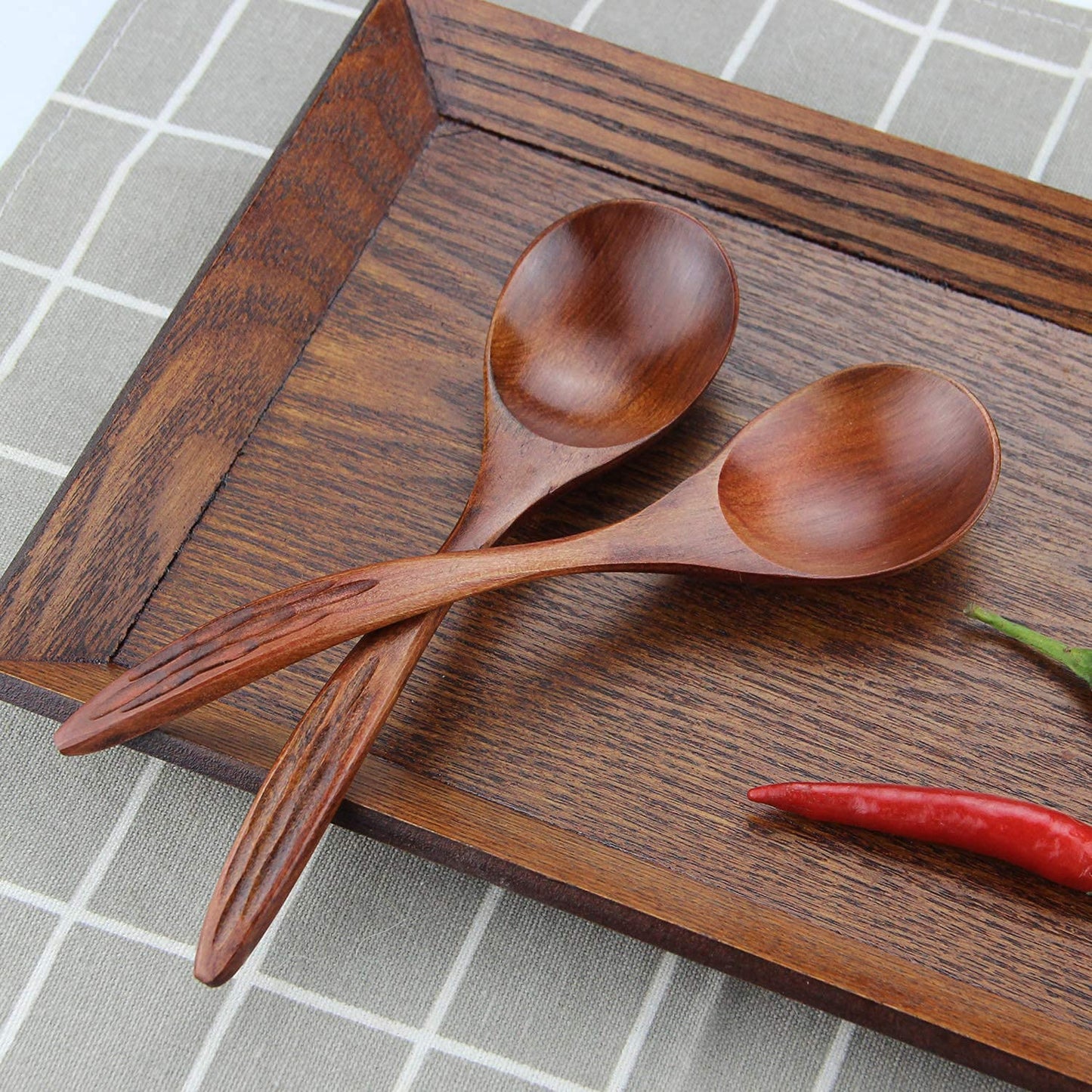 IQCWOOD Wooden Soup Spoons, Magic Wooden Spoons for Eating, 6 Pieces 6.8 inch Asian Soup Spoon for Salad Desserts, Coffee, Snacks, Cereal, and Fruit