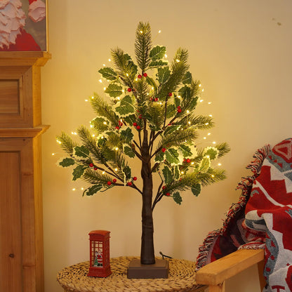 PXBNIUYA 2 FT Christmas Tree with 72 LED Lights, Christmas Decorations Indoor, Fairy Light Spirit Tree for Home Decor, Lighted Birch Trees with Pine Needles, USB and 3AA Battery and Timer（Warm White）