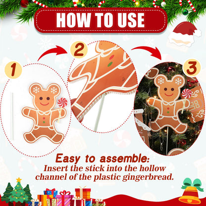 8 Pcs Christmas Tree Decorations Picks, Large Gingerbread Man Christmas Tree Picks, Xmas Gingerbread Man Tree Topper Ornaments for Xmas Trees Winter Holiday Home Party Vase Decor