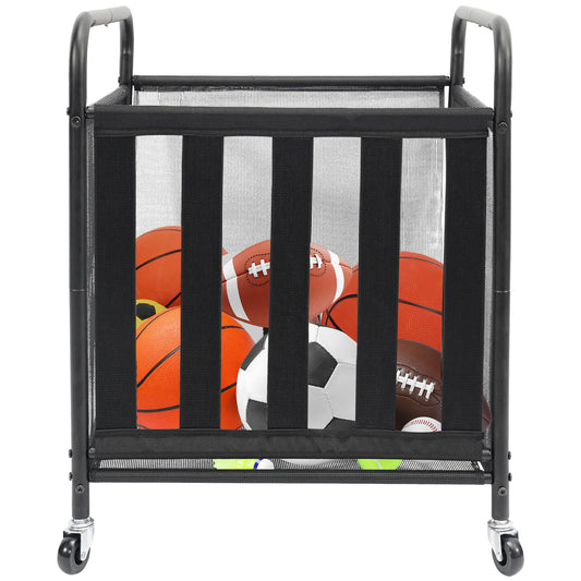 STO STO Rolling Sports Ball Storage Cart, Lockable Basketball Cage with Elastic Straps, Sport Equipment Holder Organizer for Indoor Outdoor, Steel Storage Rack for Playgroud and Gym, 1 Pack