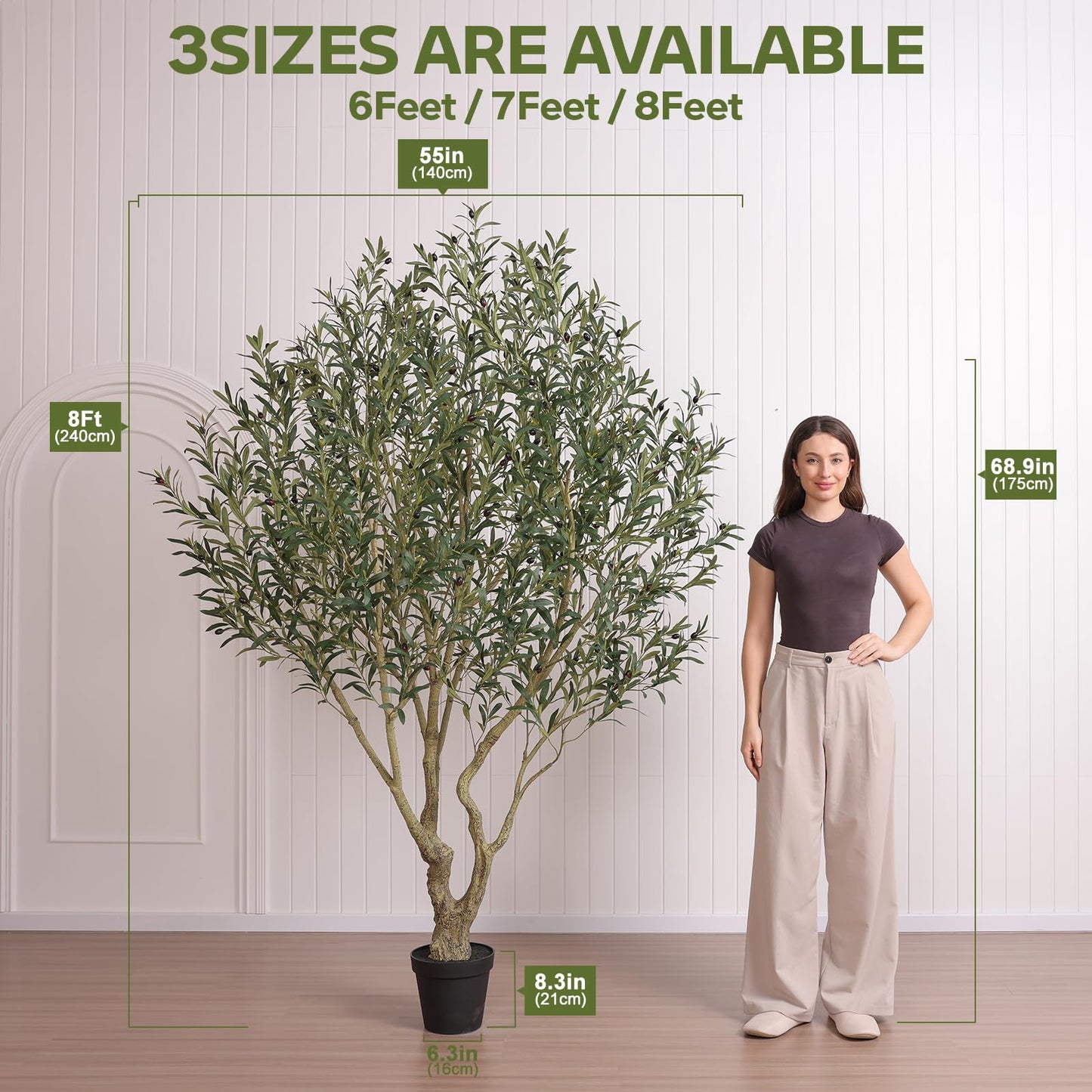 Verinatural Olive Tree Artificial Indoor 8ft - Large Fake Plants - Realistic Faux Olive Tree in Pot - Tall Artificial Plants for Home, Patio, Living Room, Office Decor,VN138