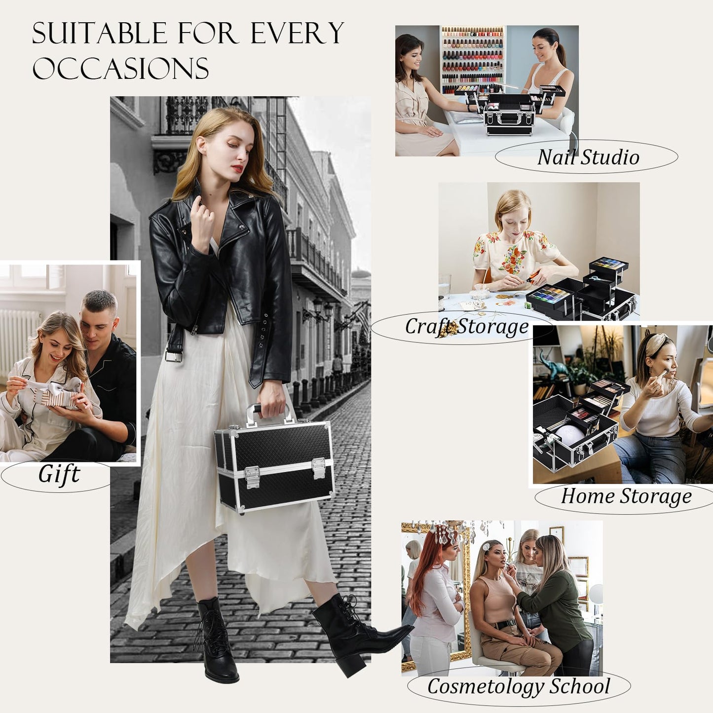Frenessa 6 Trays Makeup Box Cosmetics Case Jewelry Organiser Vanity Make Up Storage Box Beauty Train Case Lockable with Keys, Black