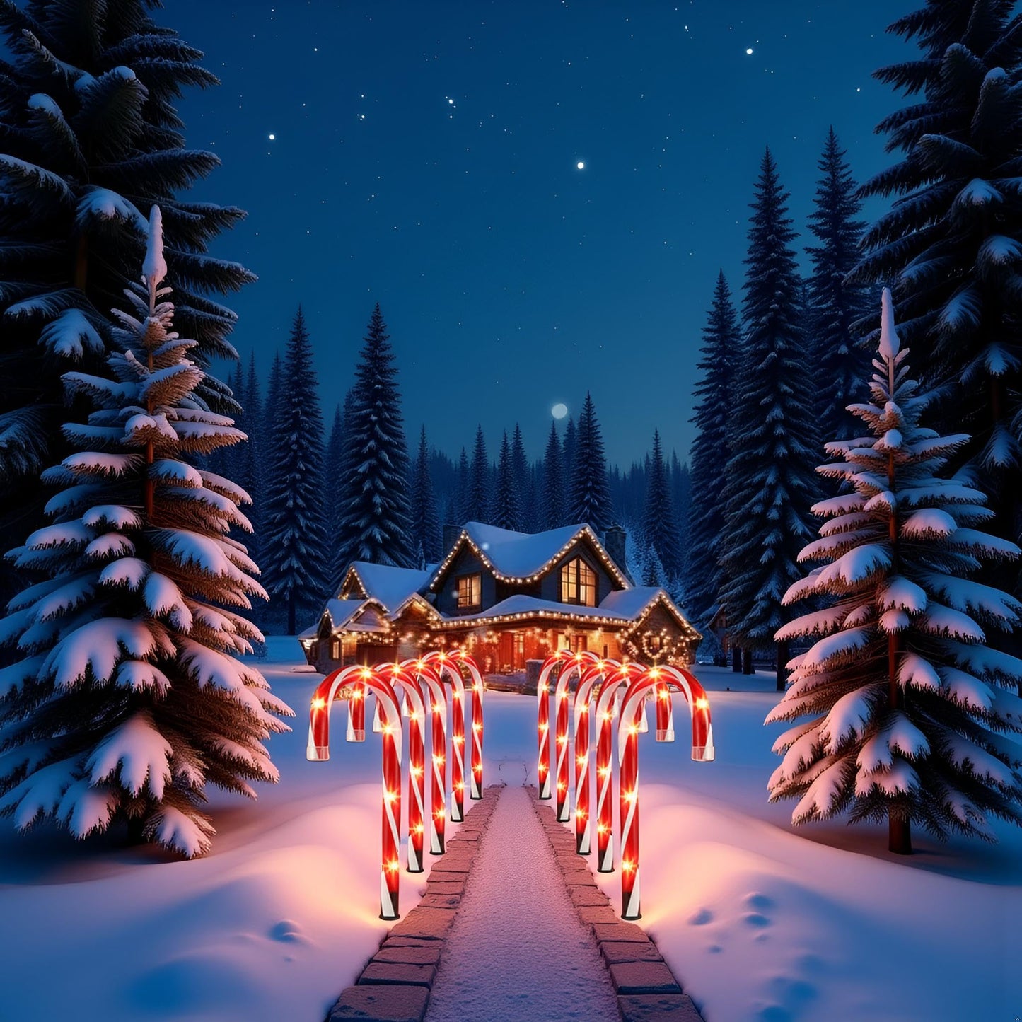 Candy Cane Christmas Lights Outdoor, 10 inch Lighted Candy Cane Yard Lights with Set of 10 Candy Canes Outdoor Walkway Christmas Lights Pathway Lawn Yard Decorations