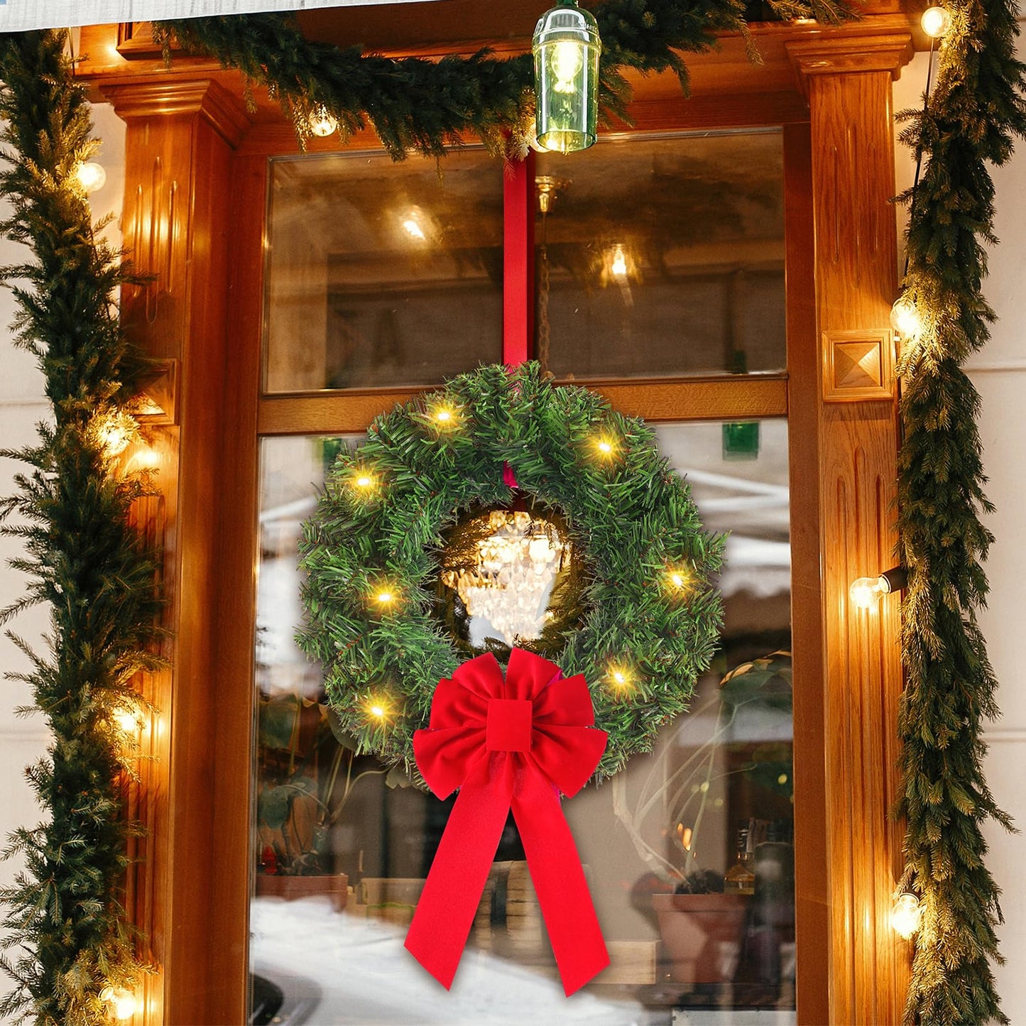 Daifunli 6 Pcs Pre Lit Christmas Wreath with Lights for Windows 11.8 Inch LED Christmas Front Door Wreath with Bow Greenery Artificial Hanging Garlands for Fireplaces Home Porch Wall Decor