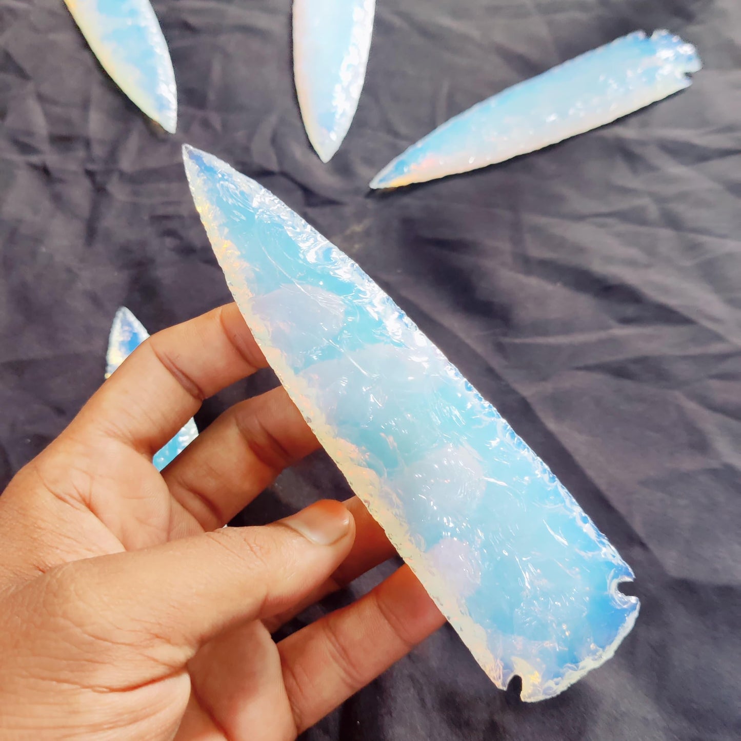 6" Opalite Spearhead - Large Hand-Carved Crystal Arrowhead for Meditation, Energy Healing & Home Decor - Iridescent Moonstone-Style Metaphysical Gemstone - Unique Spiritual Gift & Altar Decor by Forestofcrystals