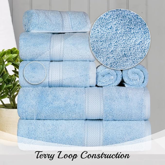 SUPERIOR Egyptian Cotton Pile 8 Piece Towel Set, Includes 2 Bath, 2 Hand