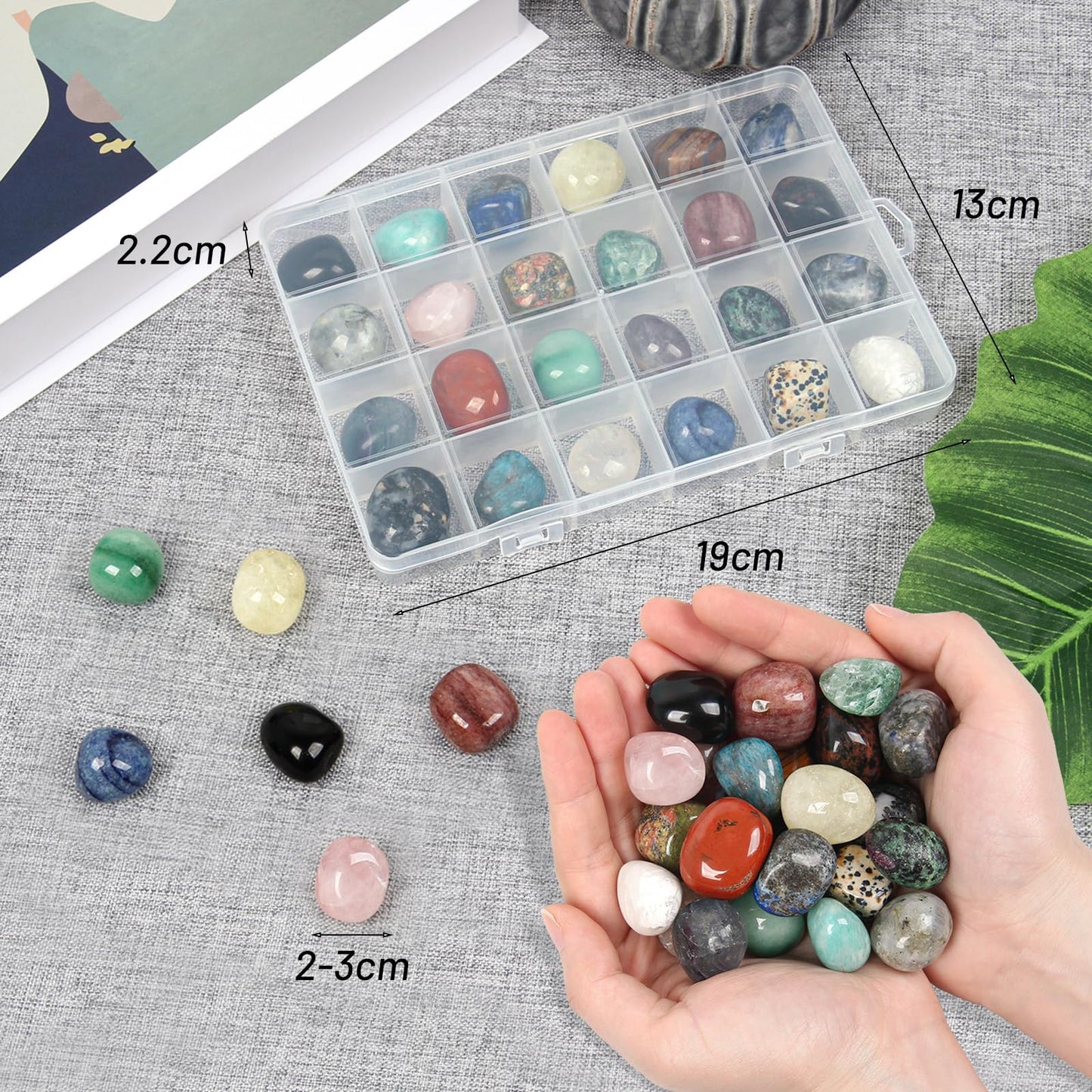 24 Pcs Tumbled Gemstones and Crystals Collection for Beginners and Collectors, Mixed Color Polished Crystals and Minerals Bulk, Rock Collection Box Gift