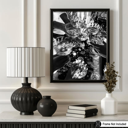 Poster Master Cocktail Party Poster - Cheers Print - Alcohol Art - Bar Cart Print - Black and White Design - Photography Illustration - Kitchen or Restaurant Wall Decor - 8x10 UNFRAMED Wall Decor