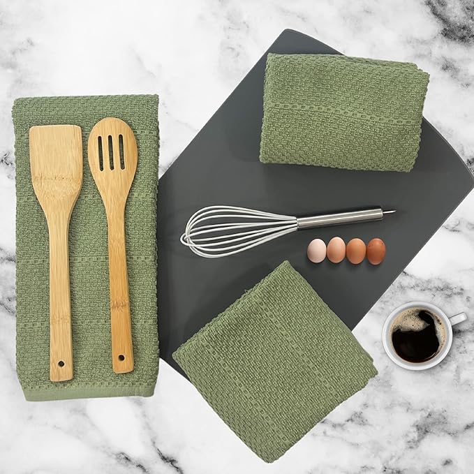 Serafina Home Dark Sage Green Kitchen Hand Dish Towels: Oversized 28" x 18"