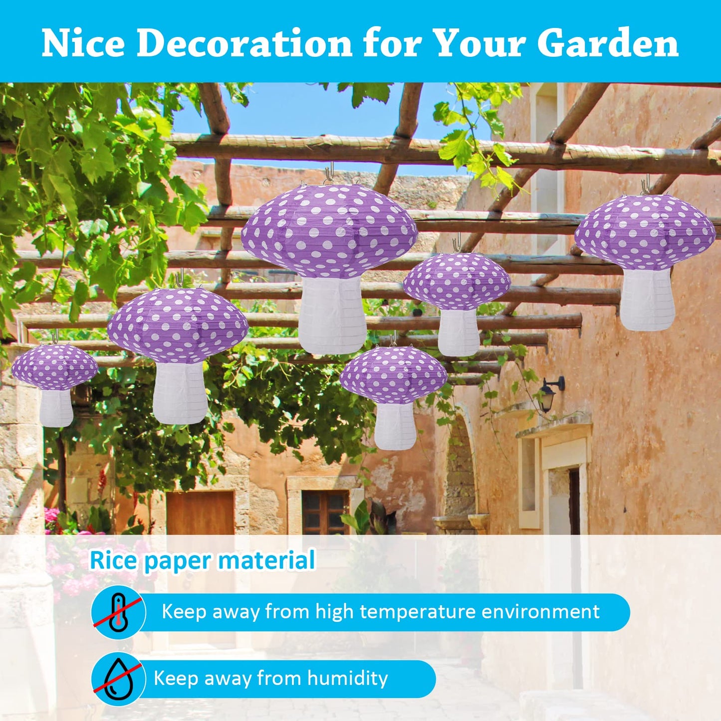 4Pcs Mushroom Shaped Paper Lanterns, Windspeed Large Paper Lantern Mushroom Shaped Paper Lantern For Nursery Garden Christmas Party Decoration 8 inch, 12 inch (Purple)