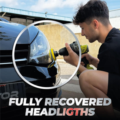 BassMotor Complete Kit for Polishing Dull and Worn Headlights for Car Restoration - Set for Cleaning and Sanding for ITV and Improved Visibility and Safety, Carbon Alumina