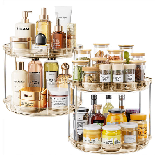 LAMU 2 Tier Lazy Susan Turntable Organizer 9.25'' Rotating Spice Rack Organization for Cabinet, Kitchen, Pantry, Countertop, Bathroom, Vanity, Medicine Cabinet Organizer, Clear