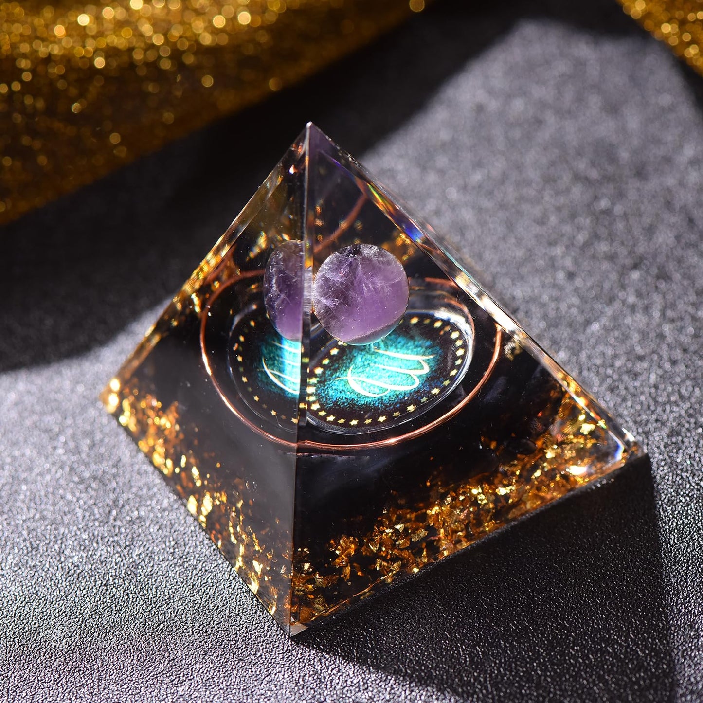 YOUNAIERZX Twelve Constellations Orgone Pyramid Natural Amethyst with Obsidian Healing Crystals for Protection Chakra Positive Energy Gift Home Decor (Virgo)