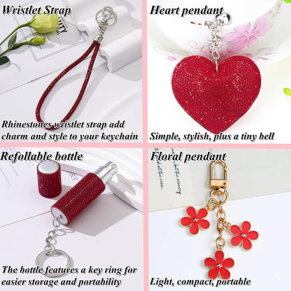 KLKOKVKE Gift Keychain Set for Women Including Wrist Strap, Heart Accessory, Petal Decor and Pom Pom Brown