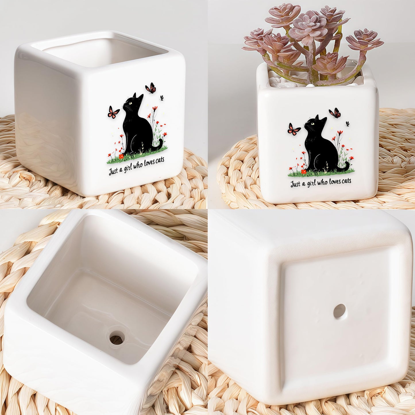 BJDAMAI Black Cat Succulent Planter Flower Plant Pot Small, Gifts for Women Teens Girls Kids, Cat Lovers Themed Stuff Accessories Things Decor Merch, Home Office Table Desk Decoration!