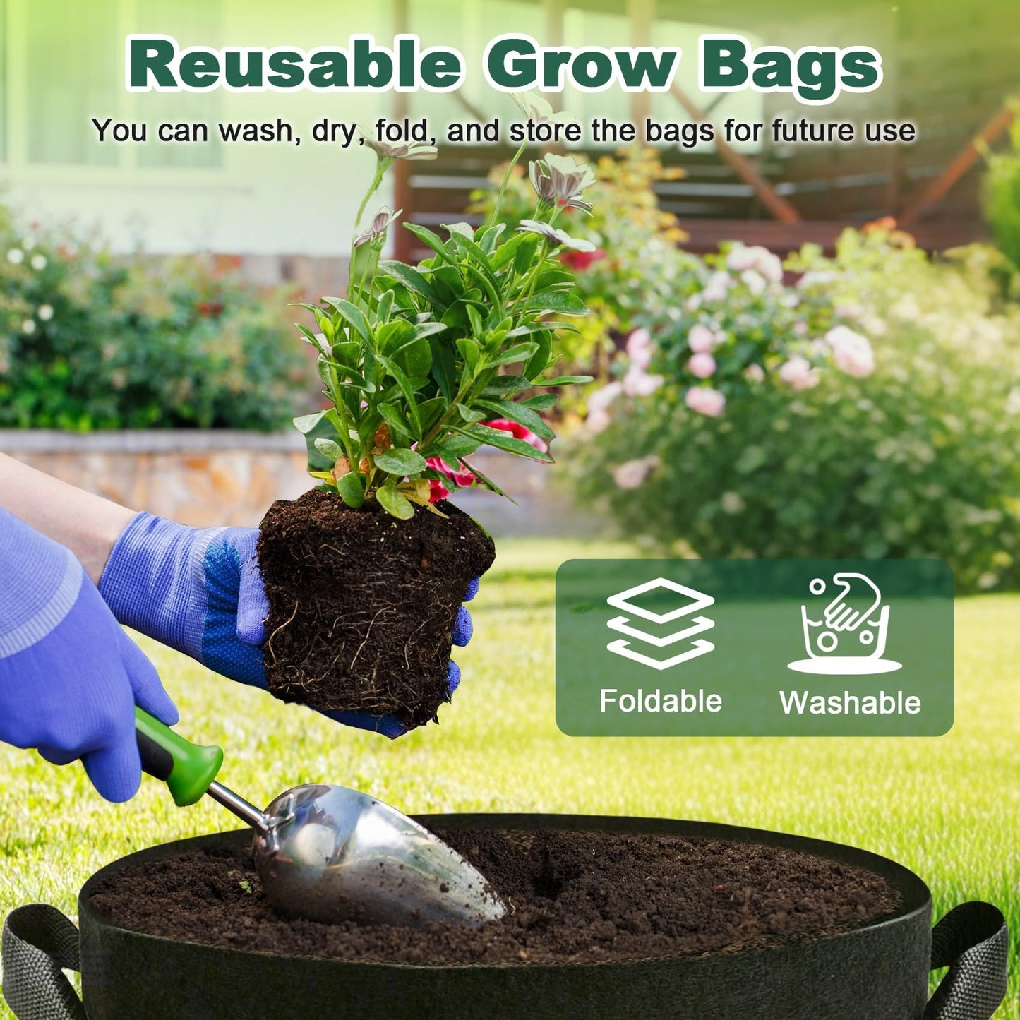 COKIELE 5 Pack 5 Gallon Grow Bags, Thickened Aeration Nonwoven Fabric Plant Pots with Handles, Heavy Duty 300G Garden Planting Bag for Tomato, Potato, Strawberry, Vegetable, Fruits and Flowers