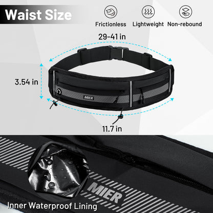 MIER Running Belt for Men Women Slim Fanny Pack Phone Holder Jogging Pouch with Marathon Bib Clip Runner Waist Pack for Walking Cycling for Keys, Cards & Essentials (Black)