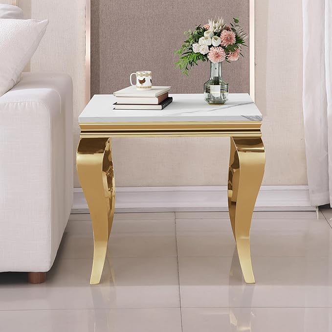Henf Marble End Table Modern White Faux Marble Sofa Side Table