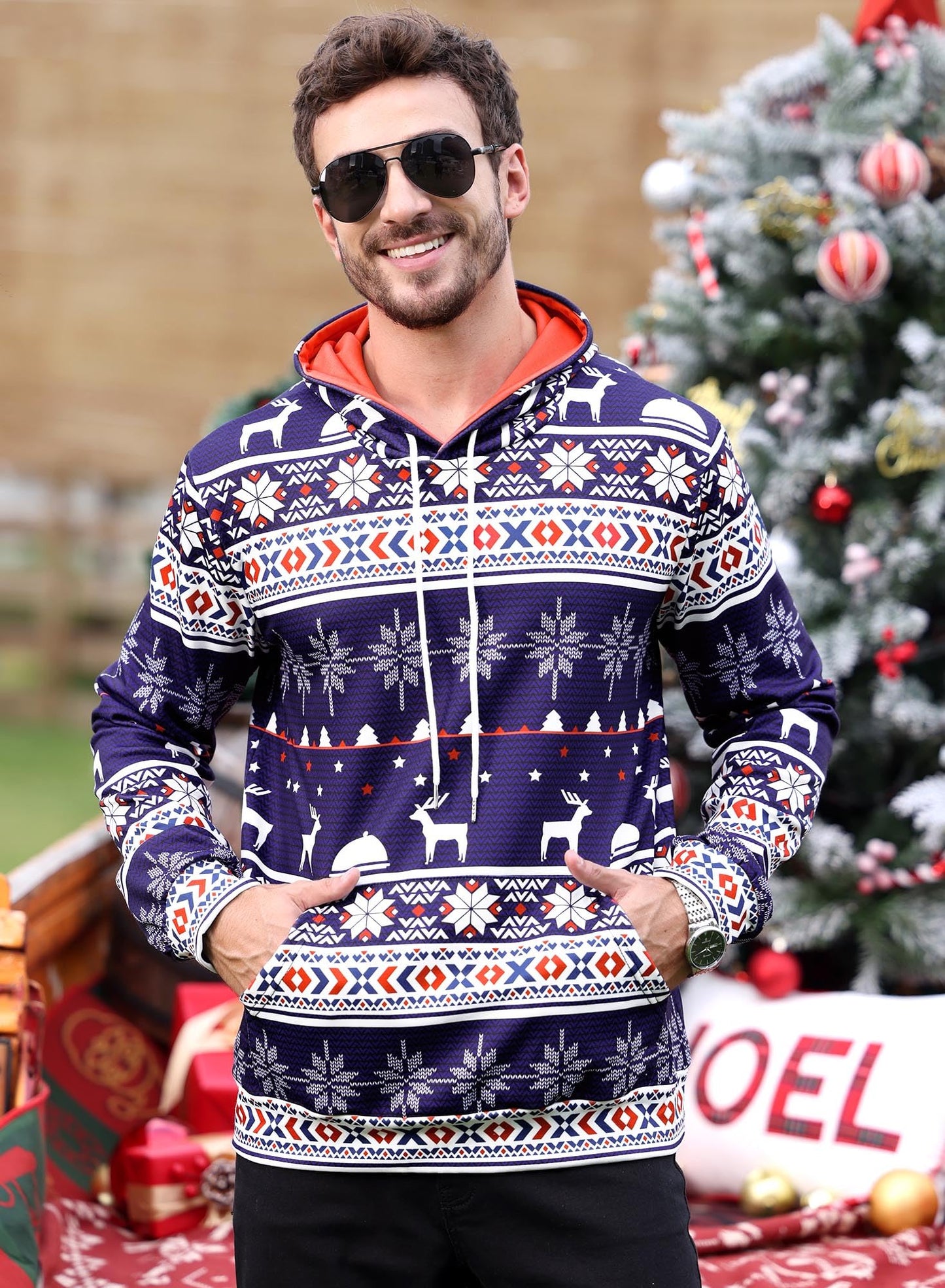 Arvilhill Mens Ugly Christmas Hoodies Adult 3D Graphic Print Holiday Jumper Tacky Funny Reindeer Sweatshirts Adult L