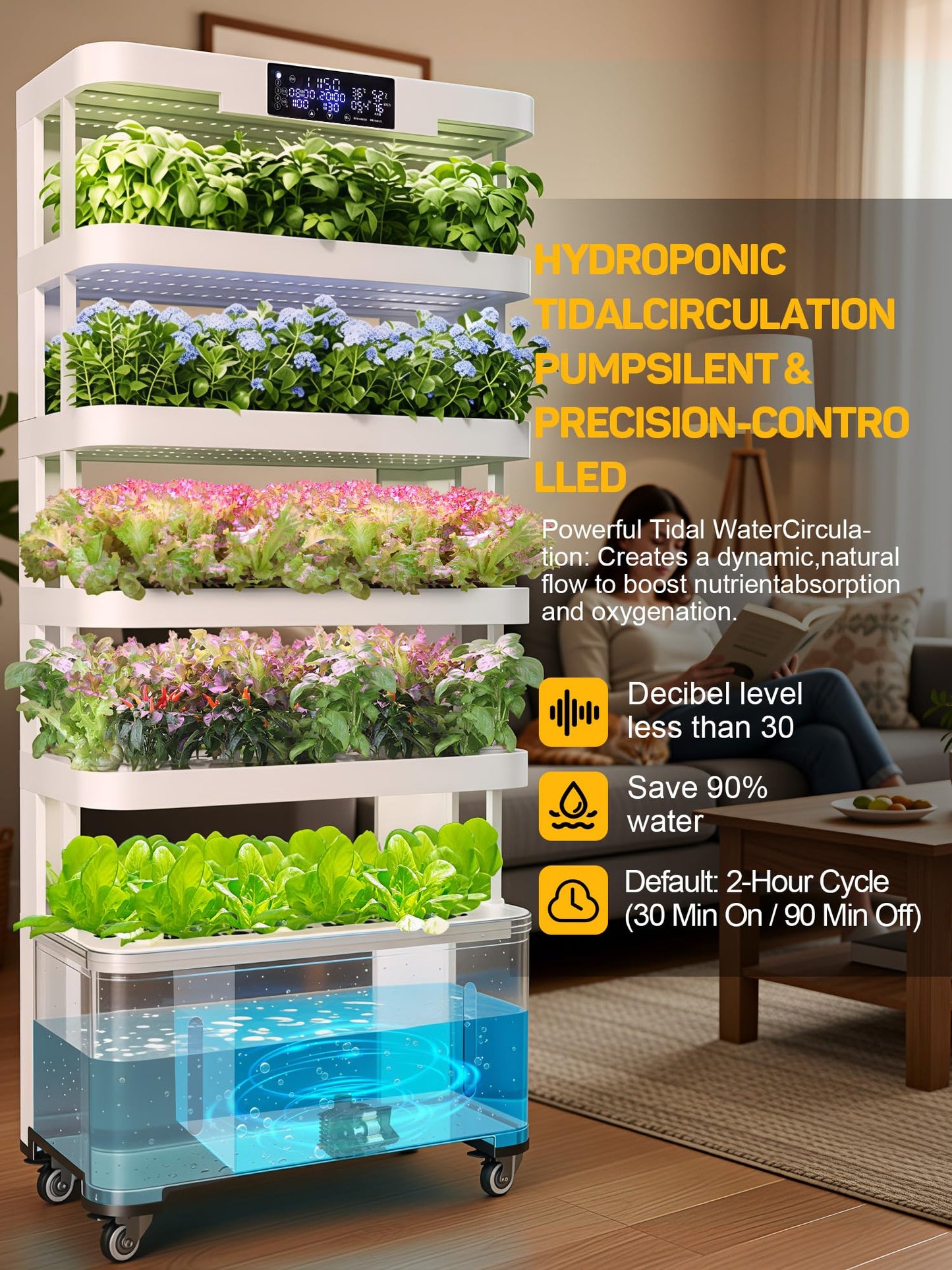 WooRoot Large Hydroponics Growing System, 148-Pod Vertical Indoor Garden, Hydroponic Tower with Full-Spectrum Grow Lights, Ultra-Quiet Pump, Dual Water Tanks, 30-Day Self-Managed for Home & Commercial
