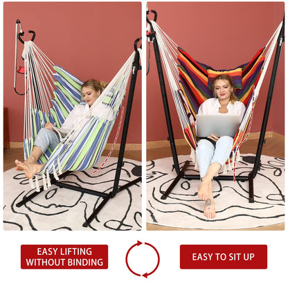 ZEYU Hammock Chair with Stand Double Hammock Chair Bohemian Style with Tassel Mobile Phone Support Manual Adjustable Swing Indoor and Outdoor Garden Porch with Floor mat Reclining Capacity 400 pounds