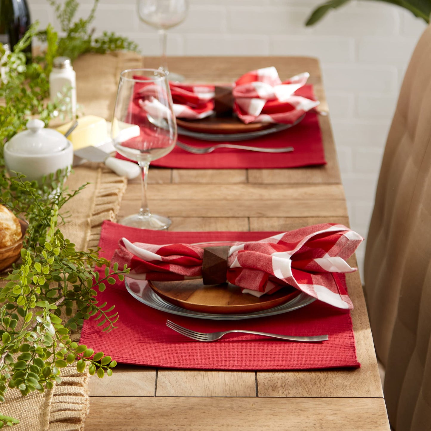 DII 100% Cotton Ribbed Everyday Basic Placemat (Set of 6), 13 x 9, Cardinal Red