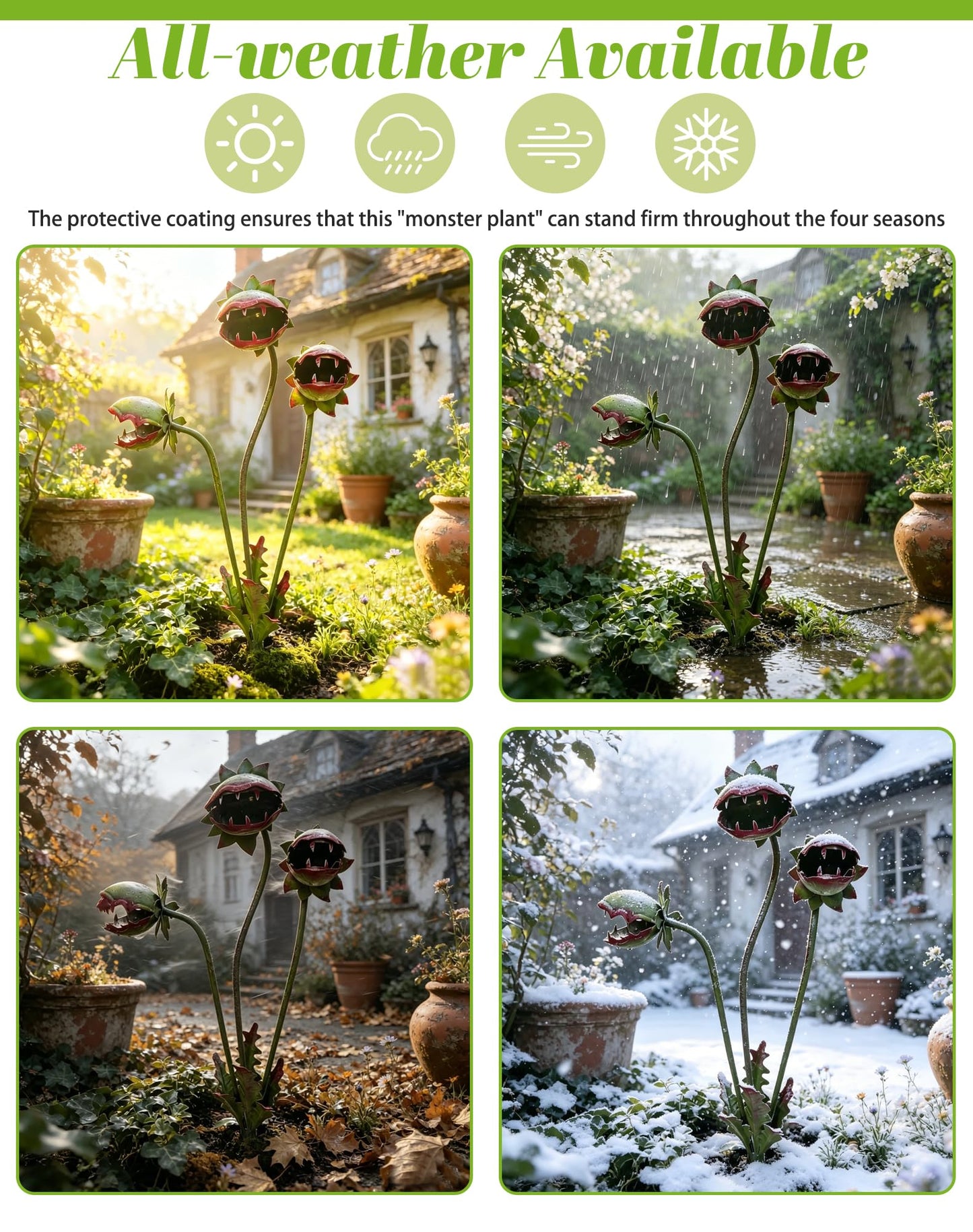 Whimsical Metal Carnivorous Plant Garden Stake, 25-Inch Large Venus Flytrap Monster Plant Sculpture, Durable Yard Art for Flower Beds, Patios & Planters, Unique Quirky Garden Gift