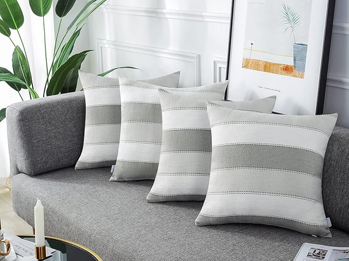 AmHoo Pack of 2 Farmhouse Stripe Check Throw Pillow Covers Set Case Cotton