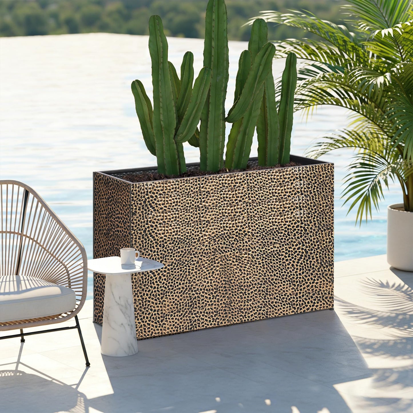 BAYN 32x12x24 Inch Rectangular Metal Planter Box – Copper Hand-Hammered Metal Planter with Pre-Drill Holes, Heavy Duty Outdoor Garden Planter for Patio, Porch, Yard