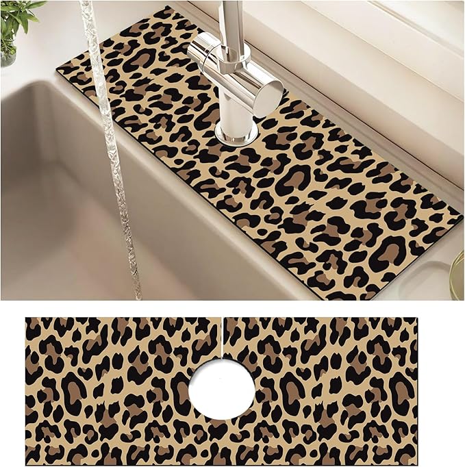 Absorbent Splash Guard Mat for Kitchen Sink, 15×5.5 Inch Cute Fast Drying Drip