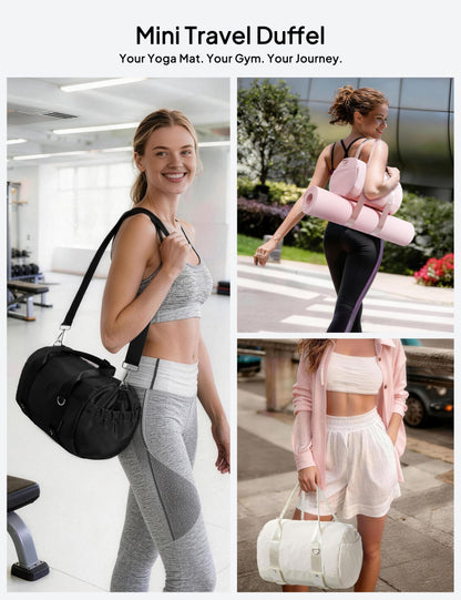 TOPEAST Small Gym Bag for Women, Mini Sports Yoga Bag Gym Tote Bag with Yoga Mat Holder, Small Sports Duffle Bag with Water Bottle Pocket & Wet Pocket for Travel Dance Workout, Black